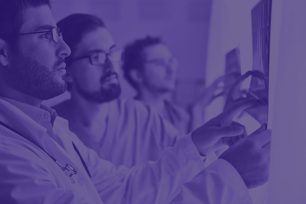 Doctors with a transparent purple overlay