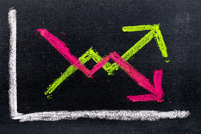 Business trends on chalk board graphic