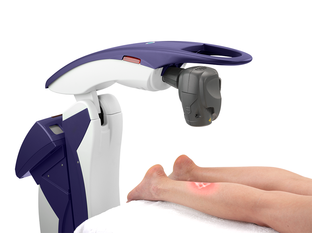 Robotic M6 MLS Therapy Laser Treating a Patient's Lower Leg