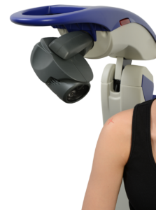 Robotic M6 MLS Therapy Laser Treating a Patient's Shoulder